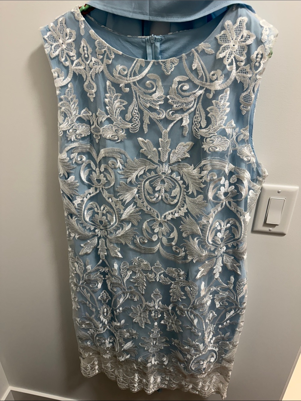 Light Blue Embroidered Sheath Dress